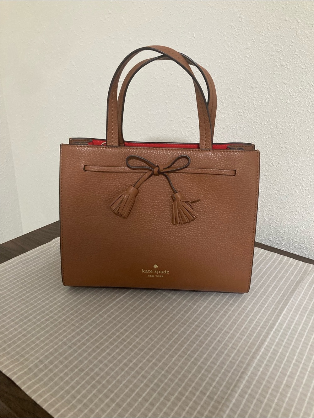 Kate Spade Hayes Street Isobel Small Leather Satchel purse cognac caramel brown